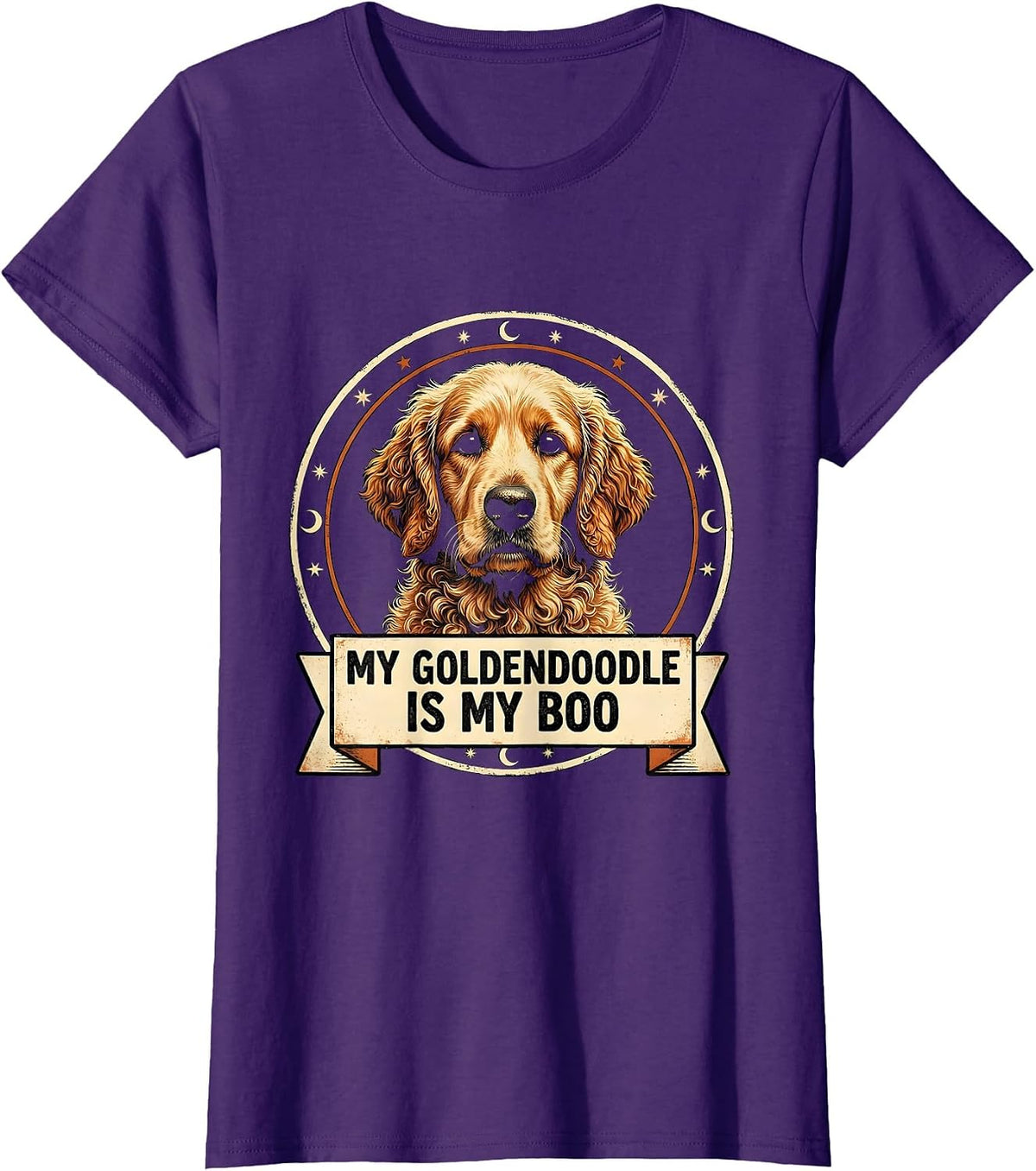 Women's My Goldendoodle Is My Boo Spooky-Cute Halloween Dog Mom T-Shirt - Purple