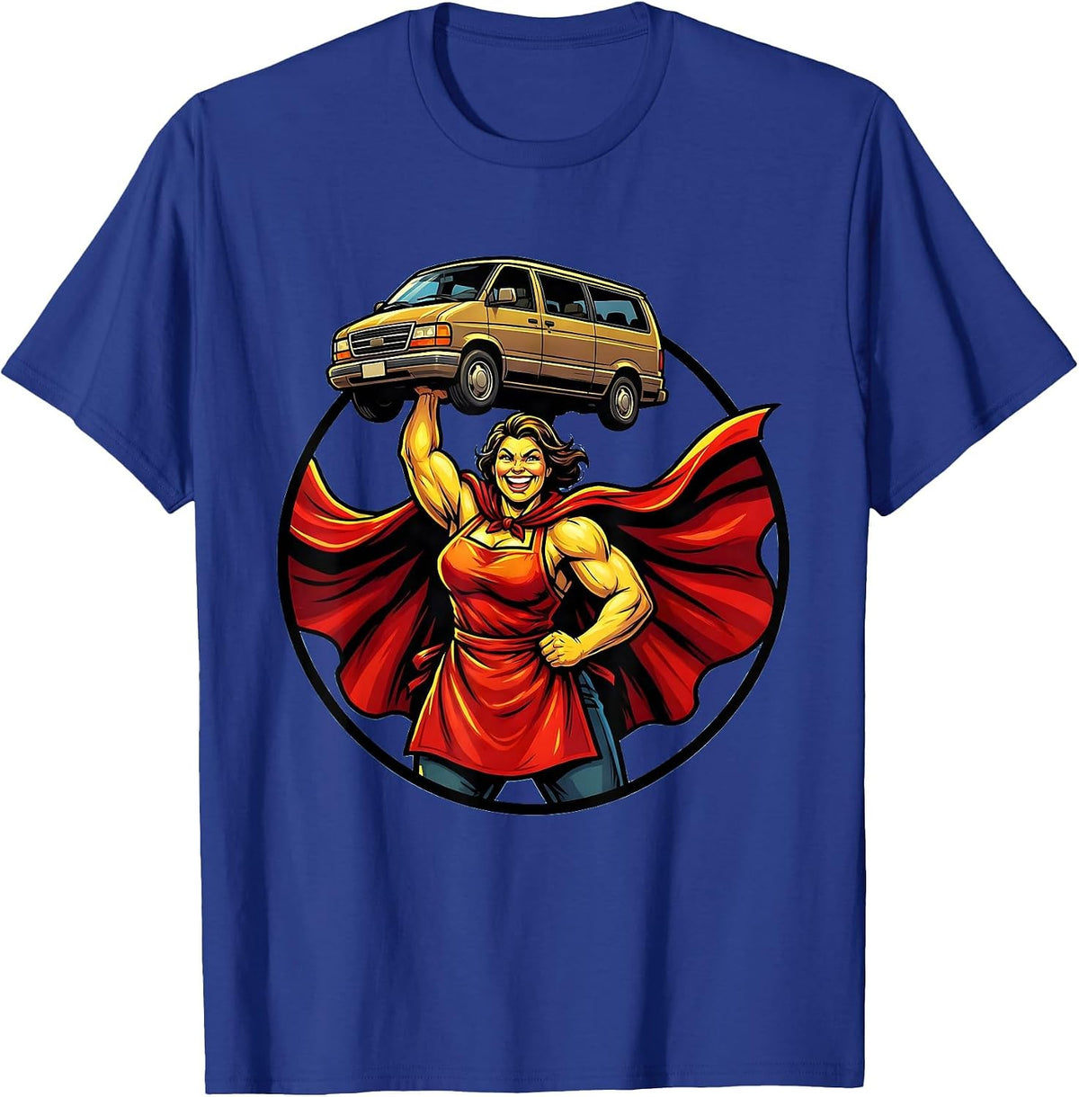 Men's Super Mom Caped Hero Lifting Minivan Graphic T-Shirt - Royal Blue