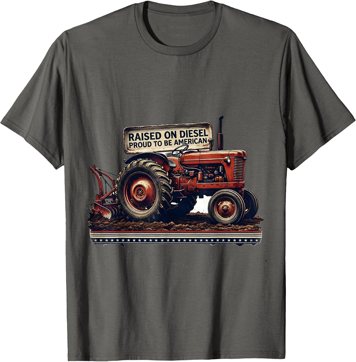Men's Raised On Diesel, Proud To Be American Vintage Farmer T-Shirt - Asphalt Grey