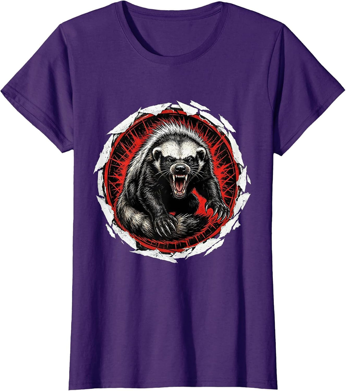 Women's Angry Honey Badger Growling Wildlife Graphic T-Shirt - Purple