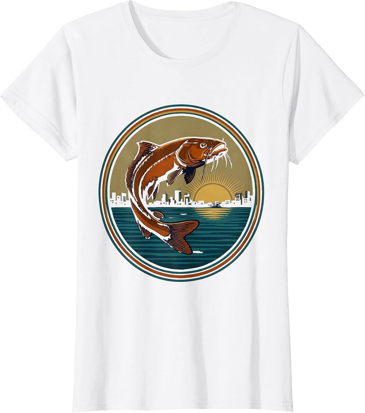 Nashville Cumberland River Catfish Dusk Illustration T-Shirt - White