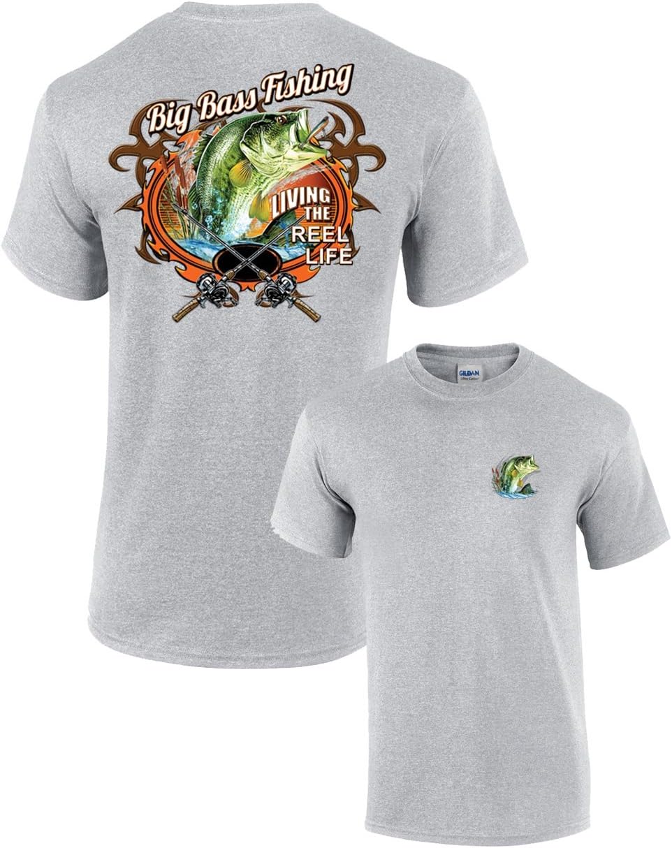 Trenz Shirt Company Big Bass Fishing T-Shirt Fisherman Outdoors Fish Boating Sporting Sport - Sports Gray - Large - As
