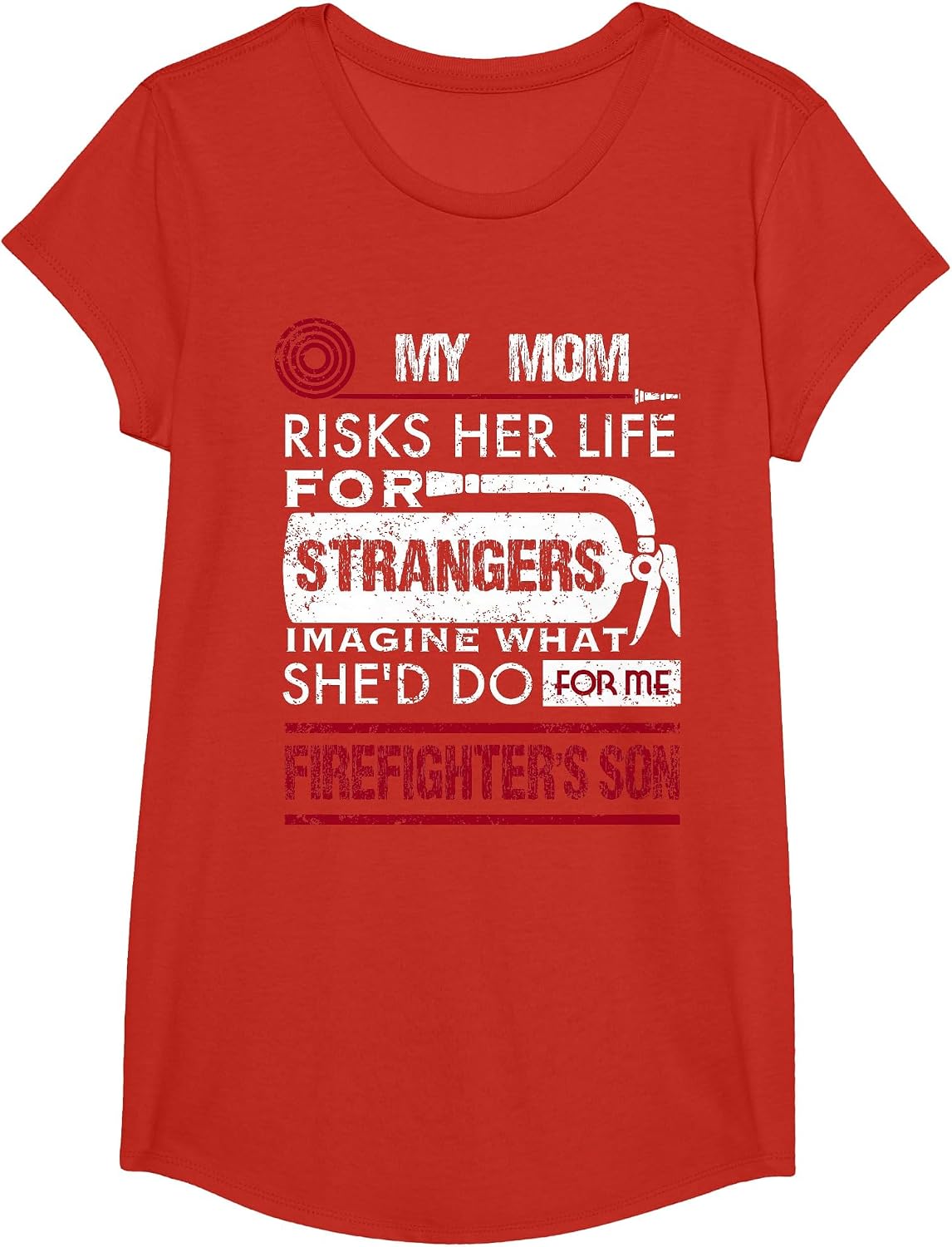 My Mom is A Firefighter Risks Her Life Firefighter Kids T-Shirt - Girls Red