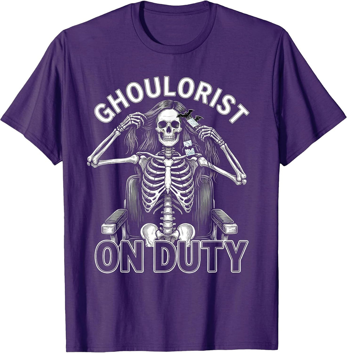 Men's Ghoulorist On Duty Funny Skeleton Hairstylist Halloween T-Shirt - Purple