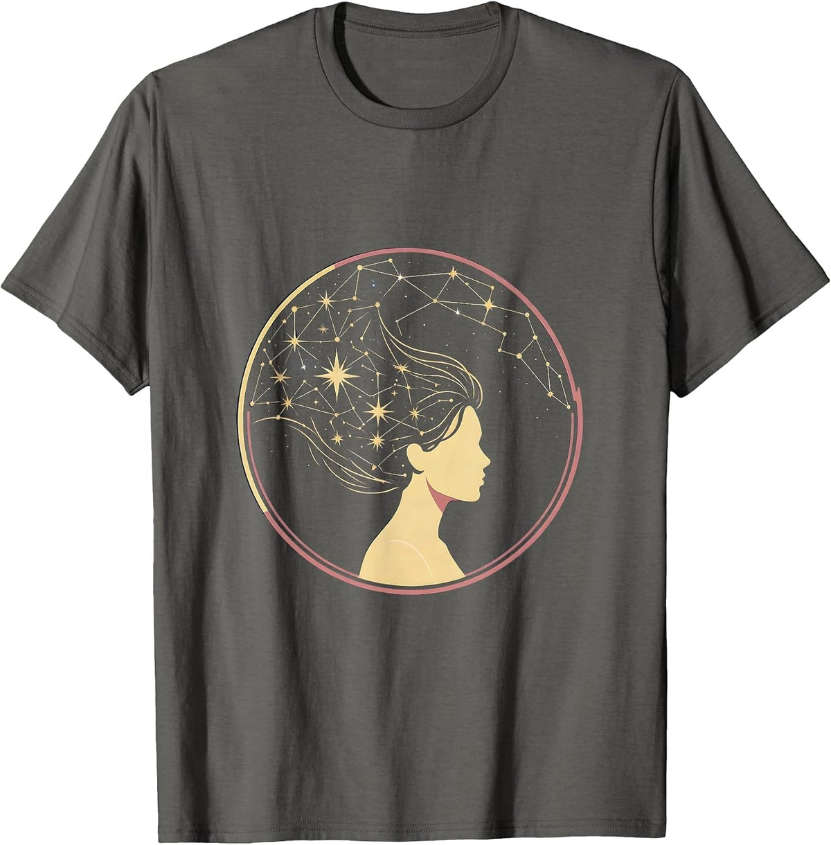 Constellation Hair Woman Night Sky Celestial Art T-Shirt - Asphalt Grey