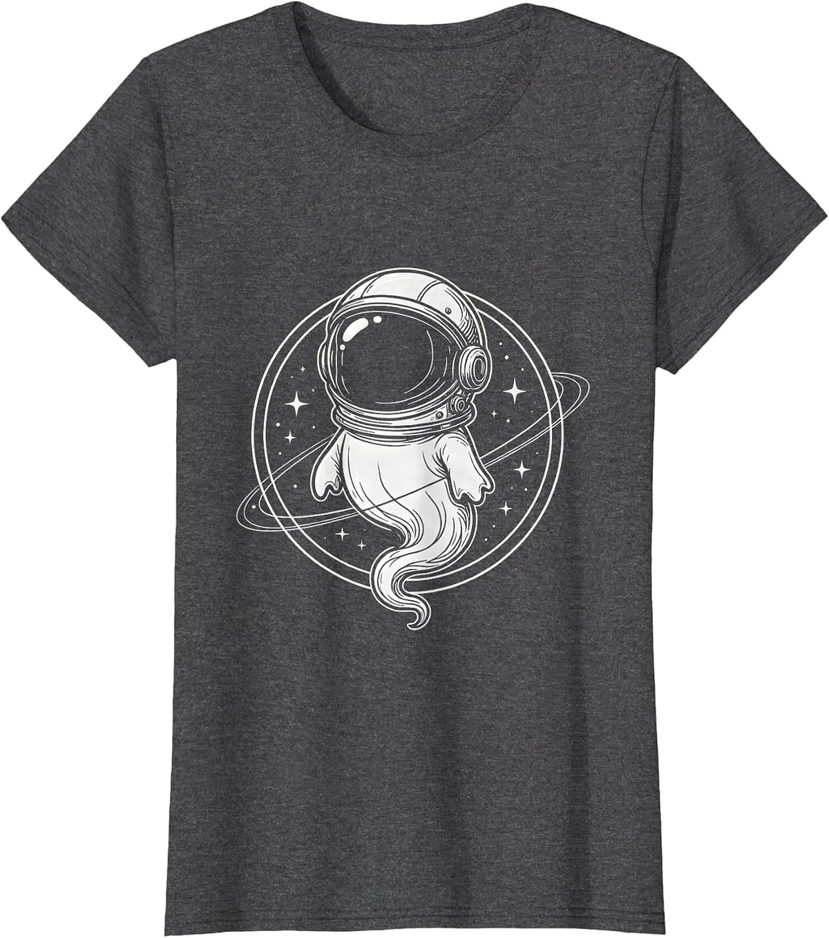 Women's Ghost Astronaut in Space Vintage Illustration T-Shirt - Dark Heather Grey