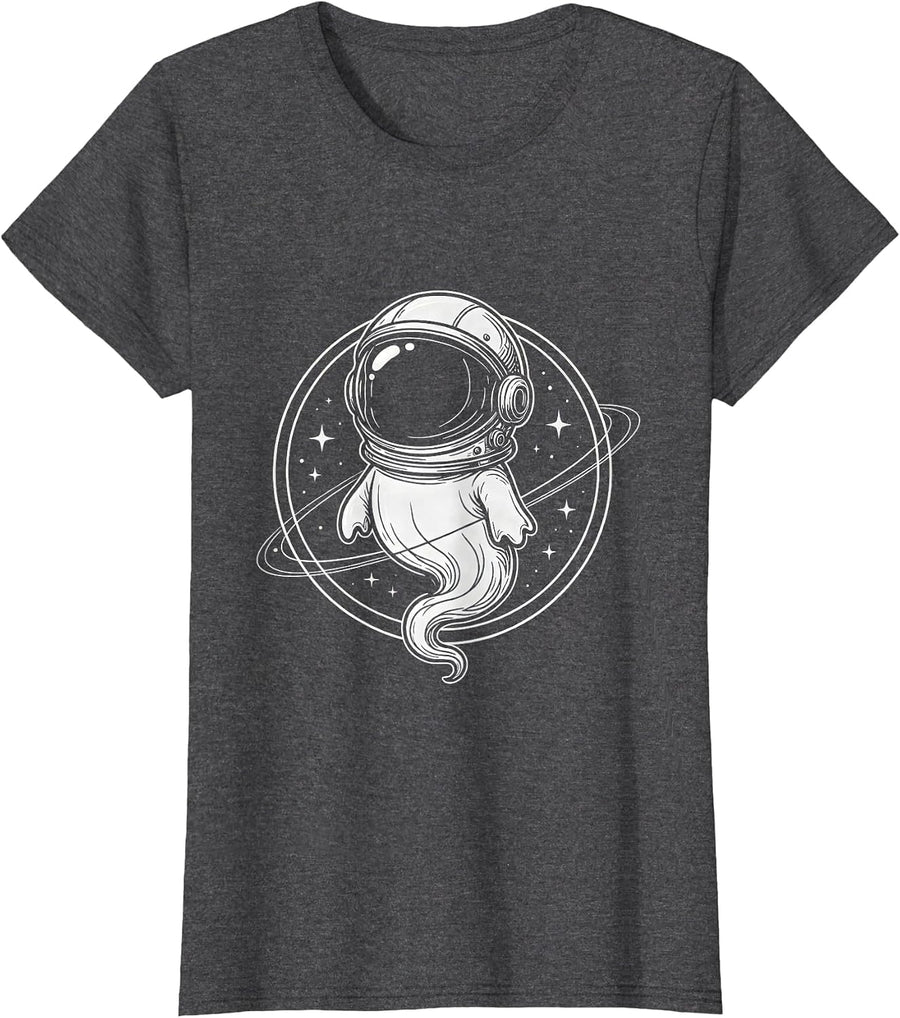 Women's Ghost Astronaut in Space Vintage Illustration T-Shirt - Dark Heather Grey