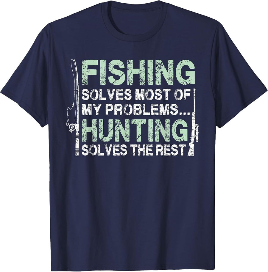 Funny Fishing Hunting Shirts for Men Hunters and Fishermen T-Shirt - Navy Blue