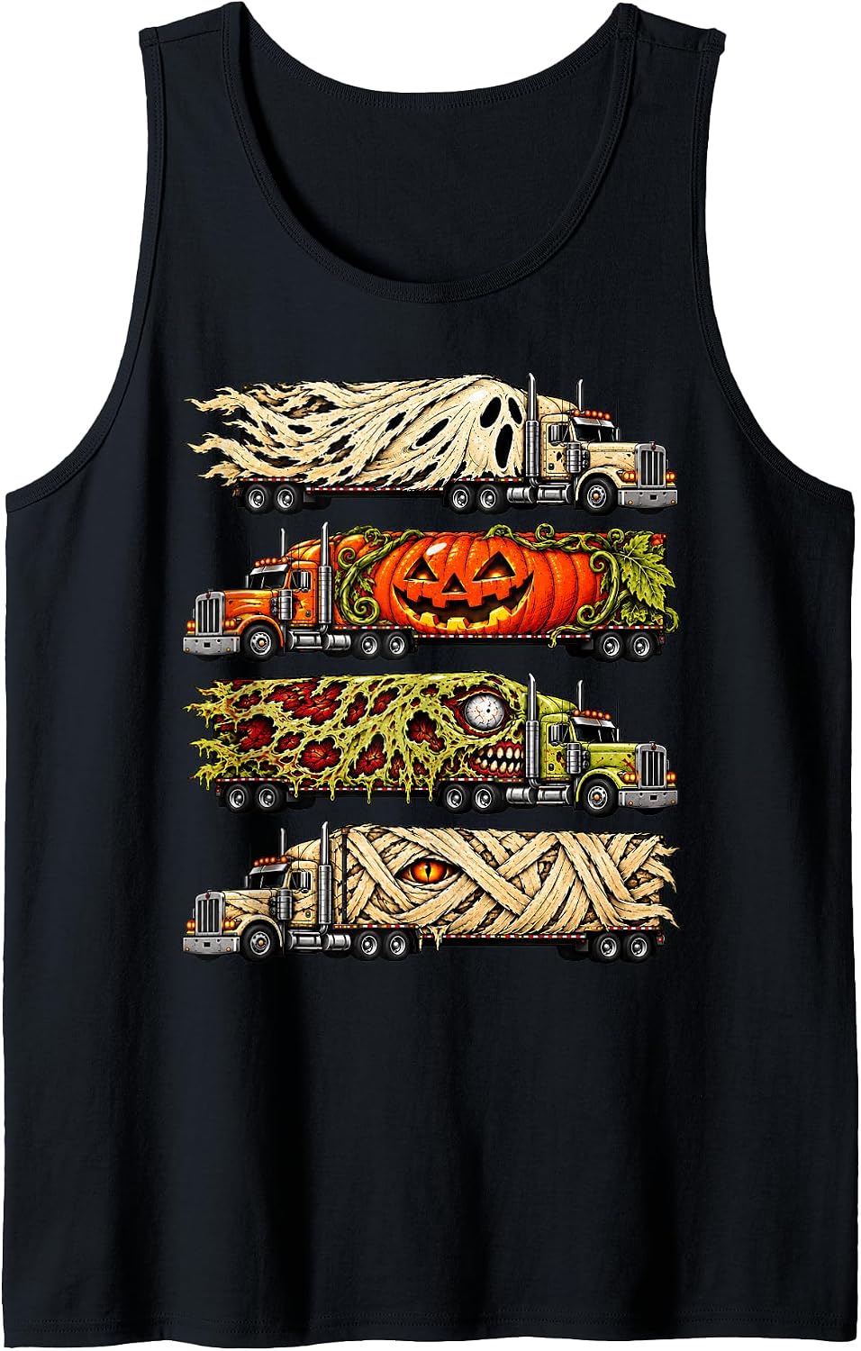 Halloween Trucker Truck Ghost Pumpkin Zombie Mummy Sleeveless Tank Top - As Pictured
