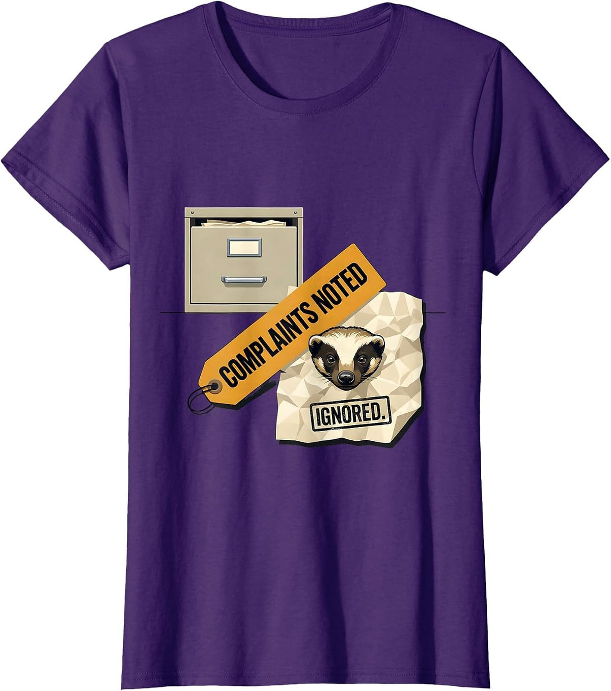 Women's Complaints Noted Ignored Funny Honey Badger Animal Humor T-Shirt - Purple