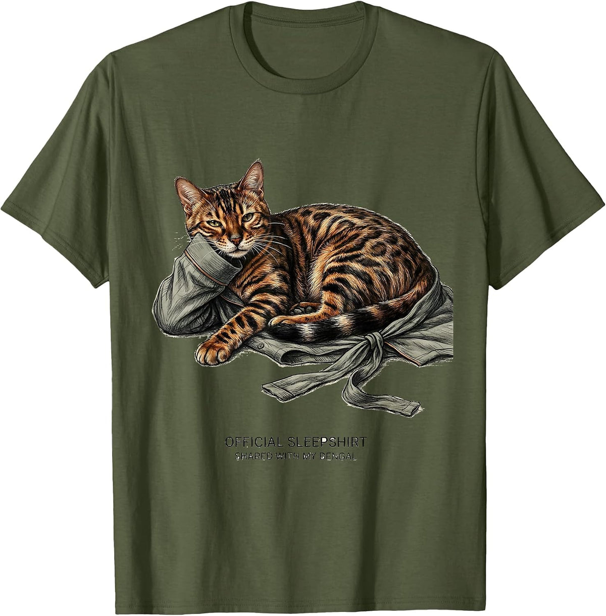 Official Sleepshirt, Shared With My Bengal Cat Lover T-Shirt - Olive Green