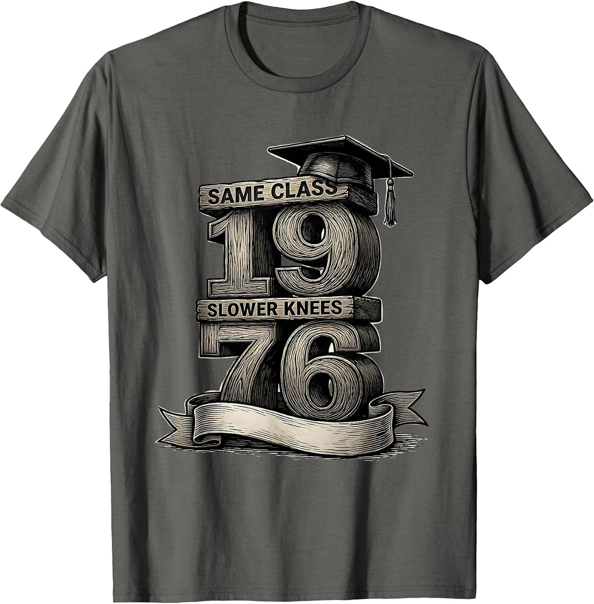Men's Same Class Slower Knees 1976 Vintage High School Reunion T-Shirt - Asphalt Grey