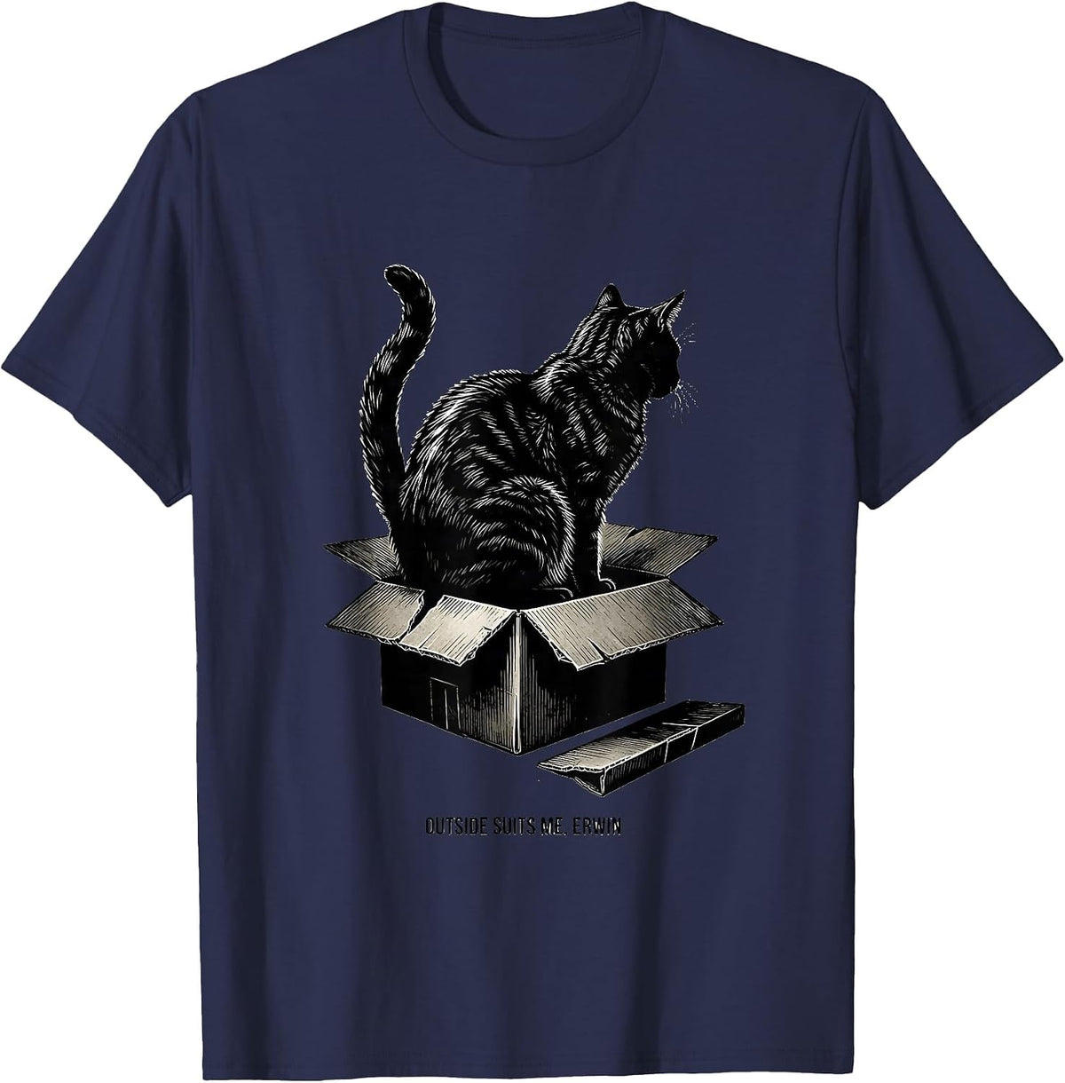 Outside Suits Me Erwin Funny Quantum Physics Science Lover T-Shirt - Navy Blue