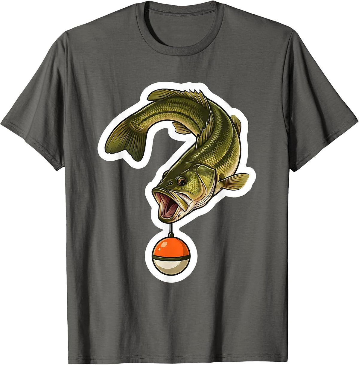 Question Mark Bass Fishing Humor Sticker T-Shirt - Asphalt Grey