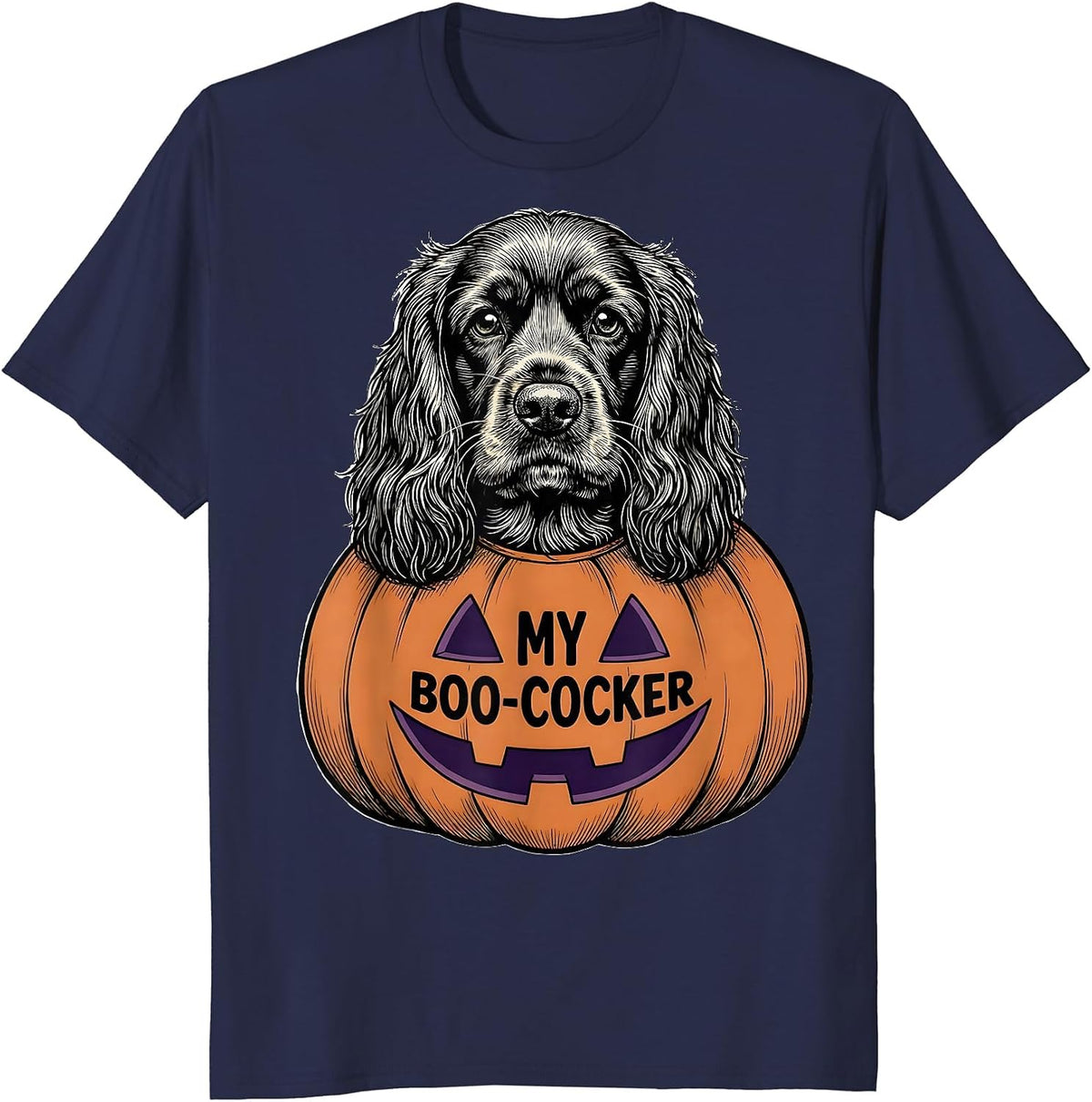 Men's My Boo-Cocker Funny Cocker Spaniel Dog Lover Halloween T-Shirt - Navy Blue
