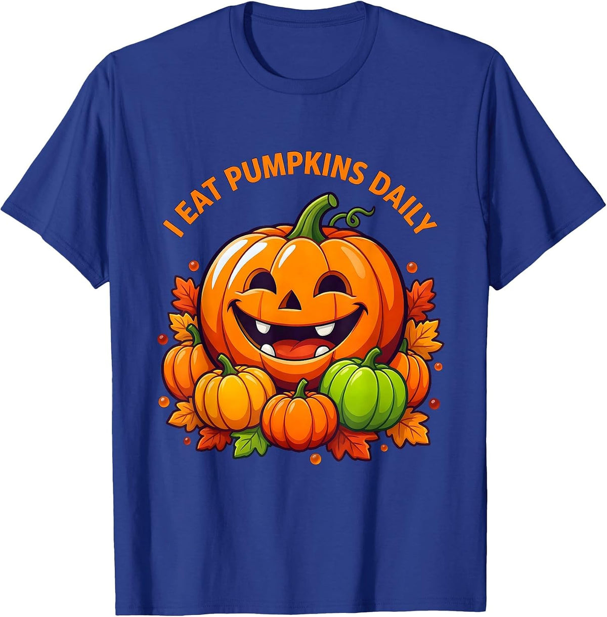 Men's I Eat Pumpkins Daily Funny Fall Harvest Design T-Shirt - Royal Blue