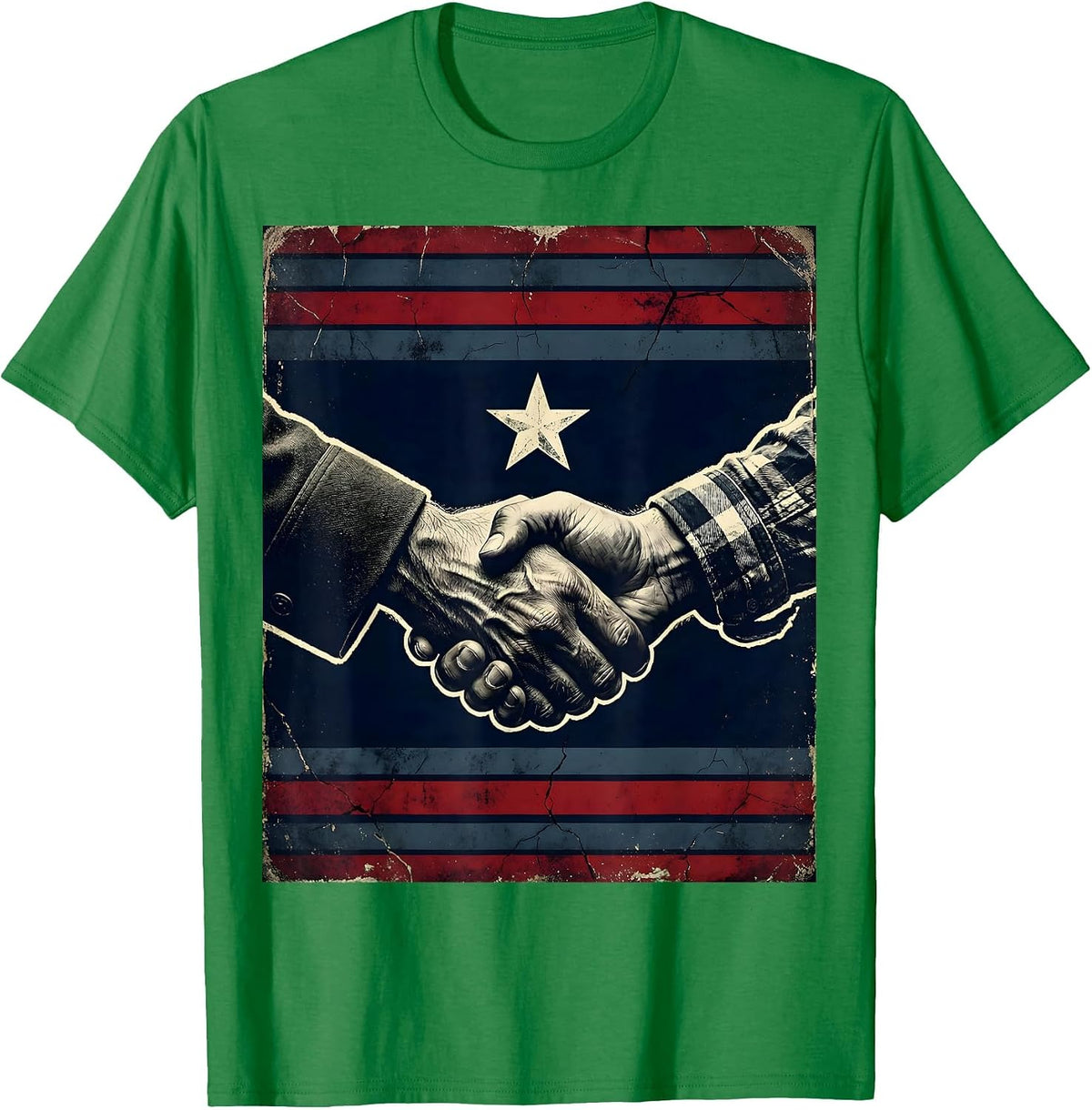 Men's True Patriot Soldier and Farmer Handshake T-Shirt - Kelly Green
