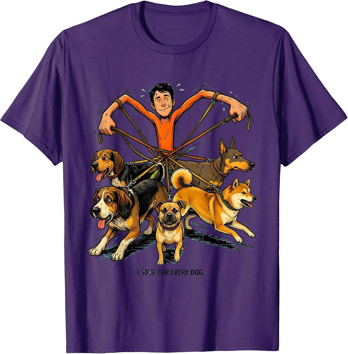 Men's I Stop For Every Dog Funny Dog Lover Cartoon Humor T-Shirt - Purple