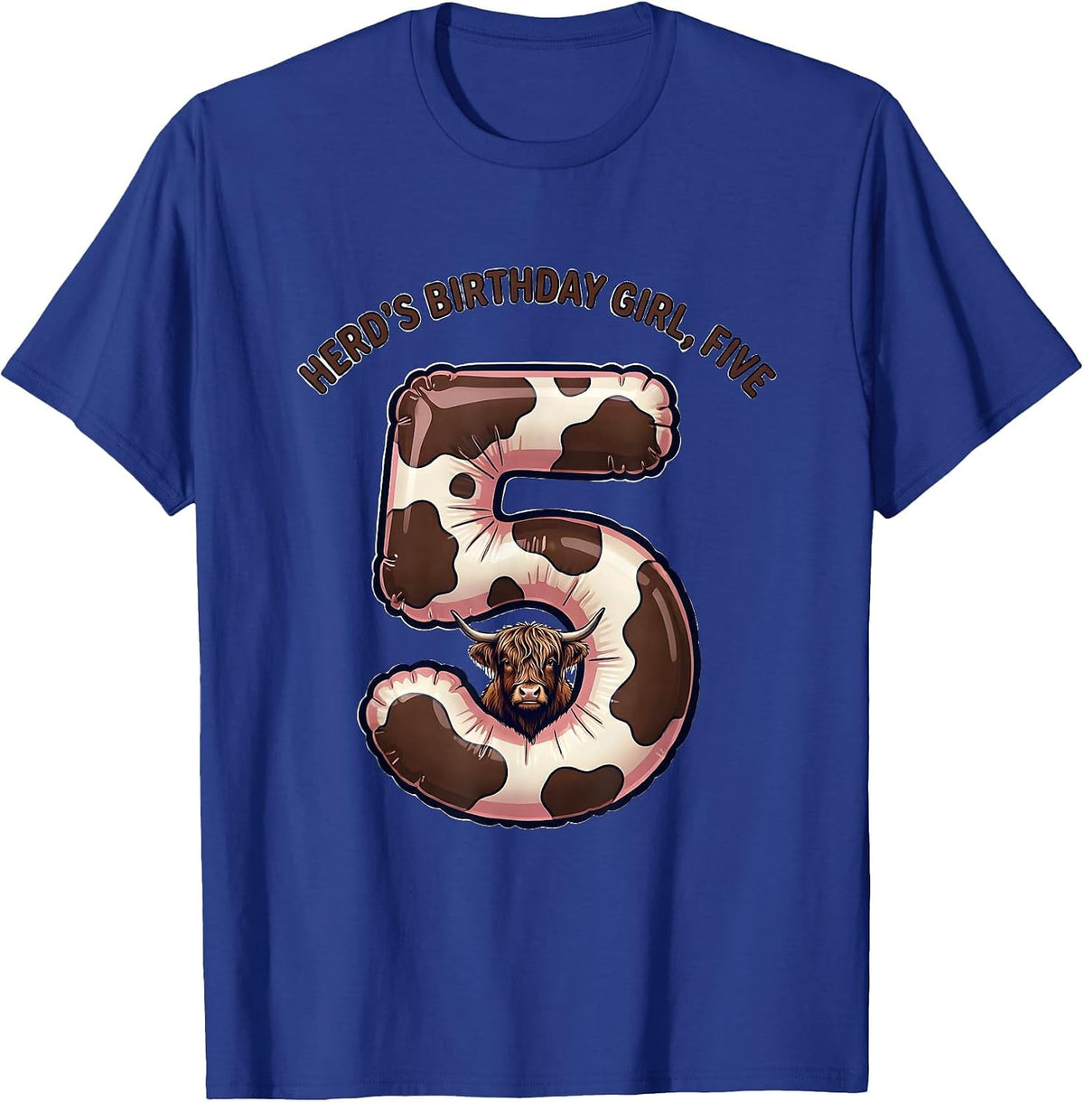 Men's Herd's Birthday Girl Five Cute Highland Cow Farm Mom T-Shirt - Royal Blue