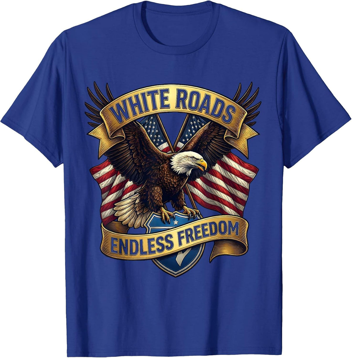 Men's White Roads Endless Freedom Open Road Design T-Shirt - Royal Blue