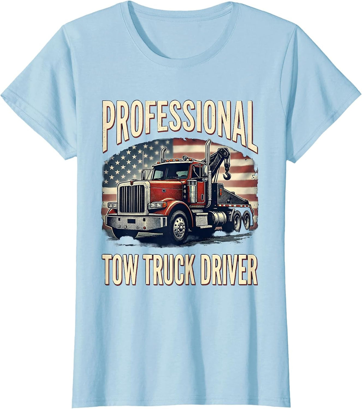 Professional Tow Truck Driver Patriotic American Flag T-Shirt - Baby Blue