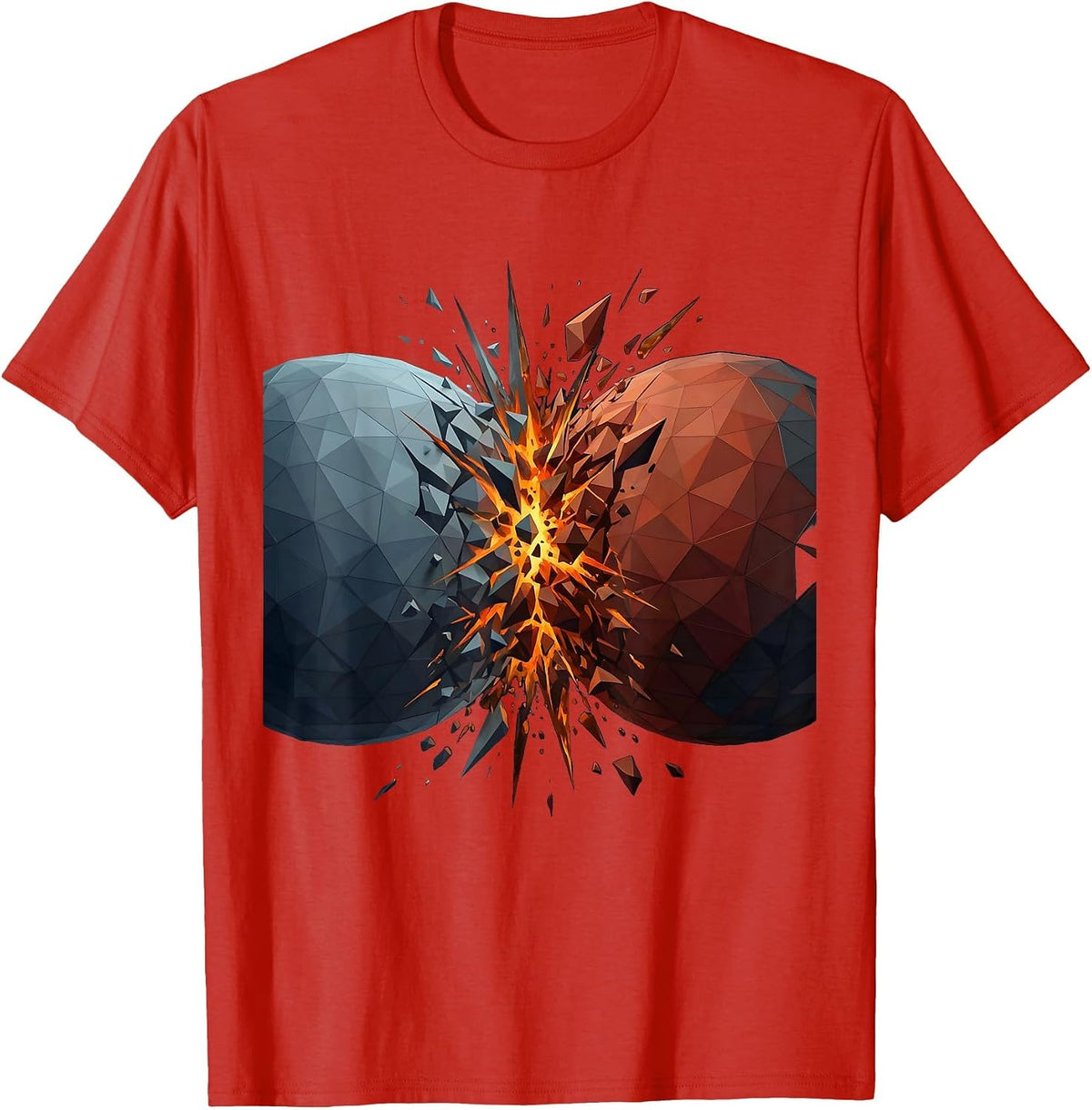 Men's Two Planets Colliding Fiery Explosion Cosmic Art T-Shirt - Red