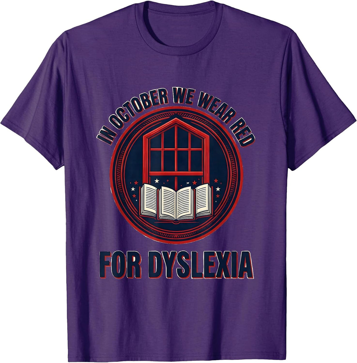 In October We Wear Red for Dyslexia Emblem Teacher Dyslexia T-Shirt - Purple