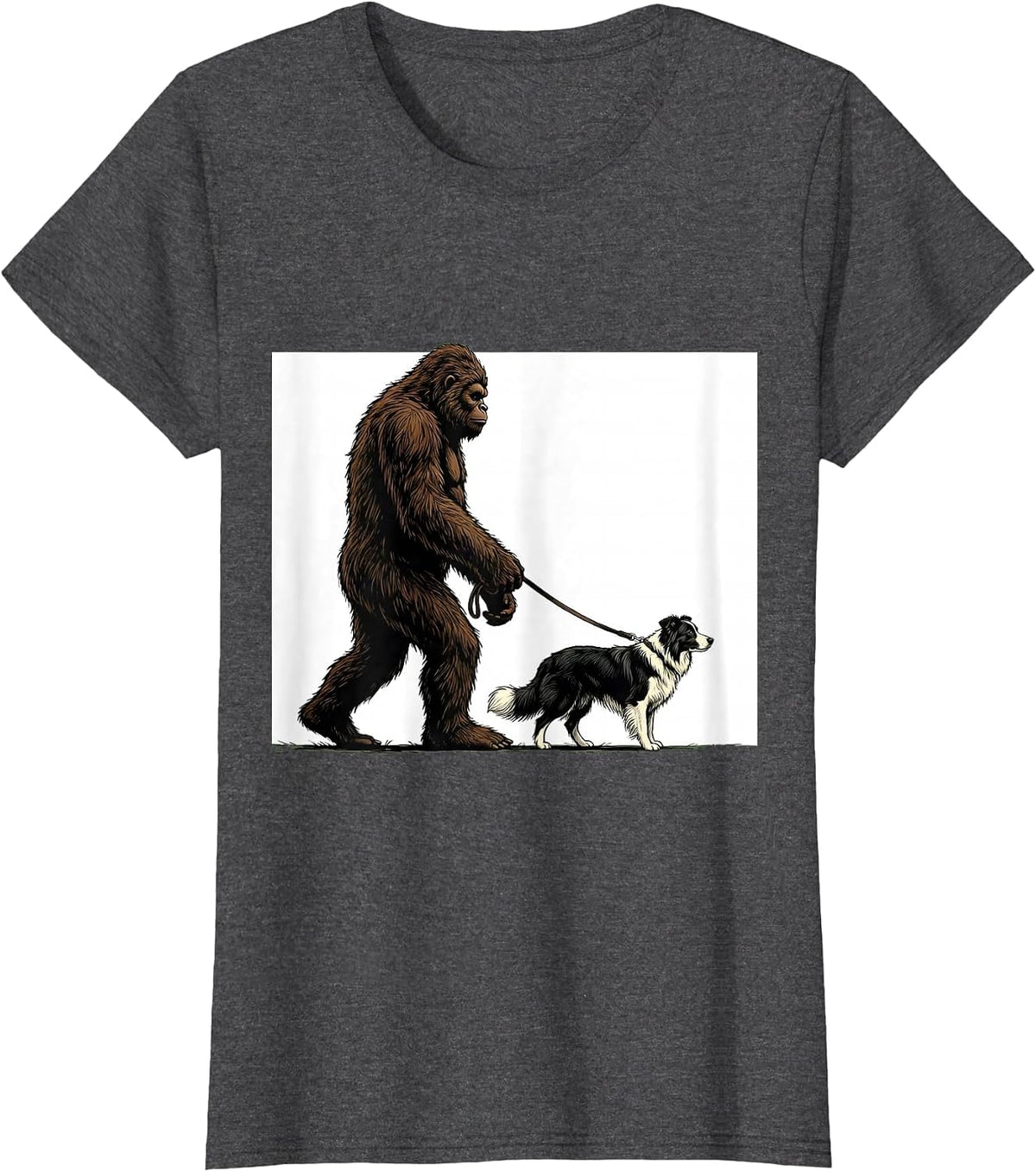 Women's Bigfoot Walking Border Collie Funny Dog Owner Humor T-Shirt - Dark Heather Grey