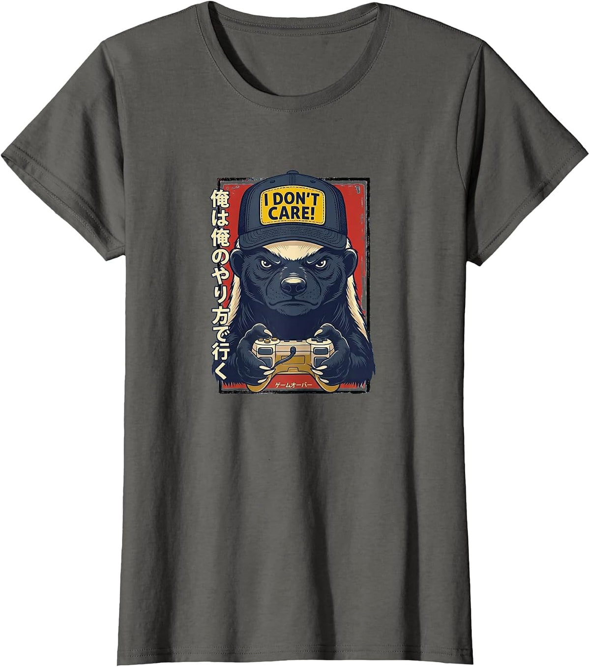 I Don’t Care - Honey Badger Gamer Design T-Shirt - Asphalt Grey