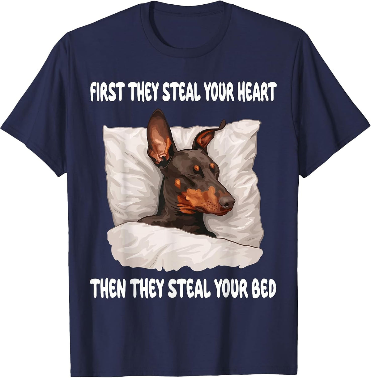 Doberman Pinscher Sleeping Pajamas Nightgown T-Shirt - Navy Blue