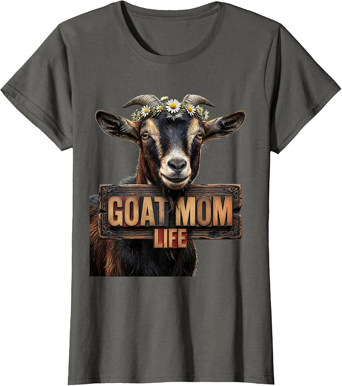 Women's Goat Mom Life Funny Goat Lover Design T-Shirt - Asphalt Grey
