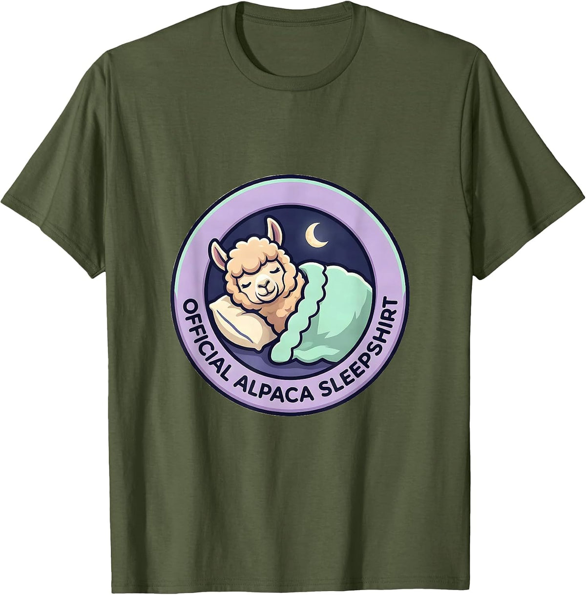 Official Alpaca Sleepshirt Cute Kawaii Animal Lover Pajama T-Shirt - Olive Green
