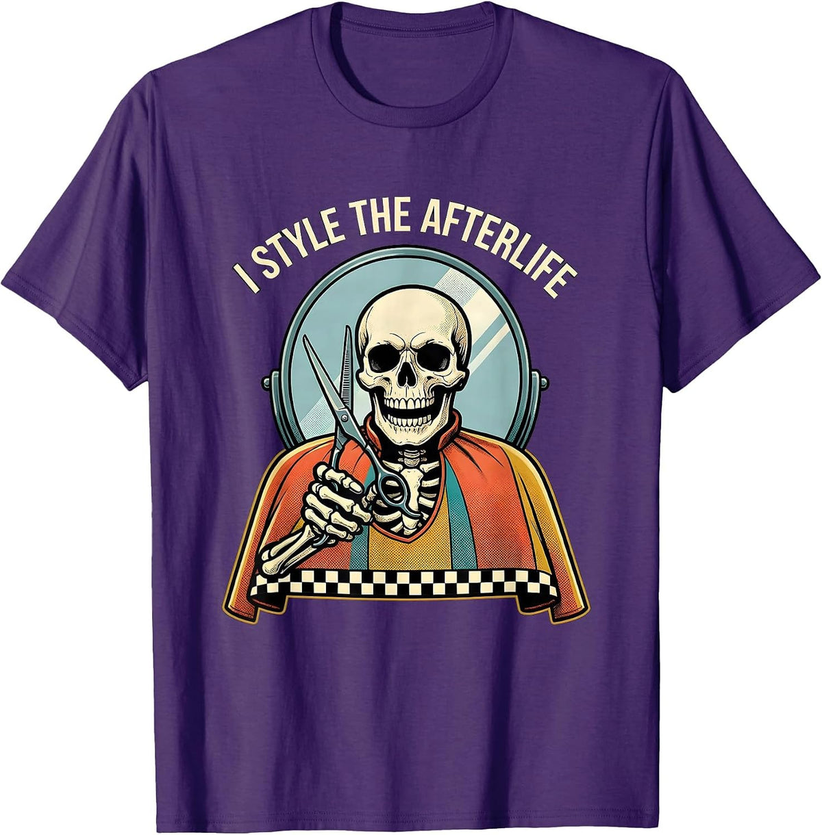 I Style The Afterlife Retro Advertising Skeleton Hairdresser T-Shirt - Purple