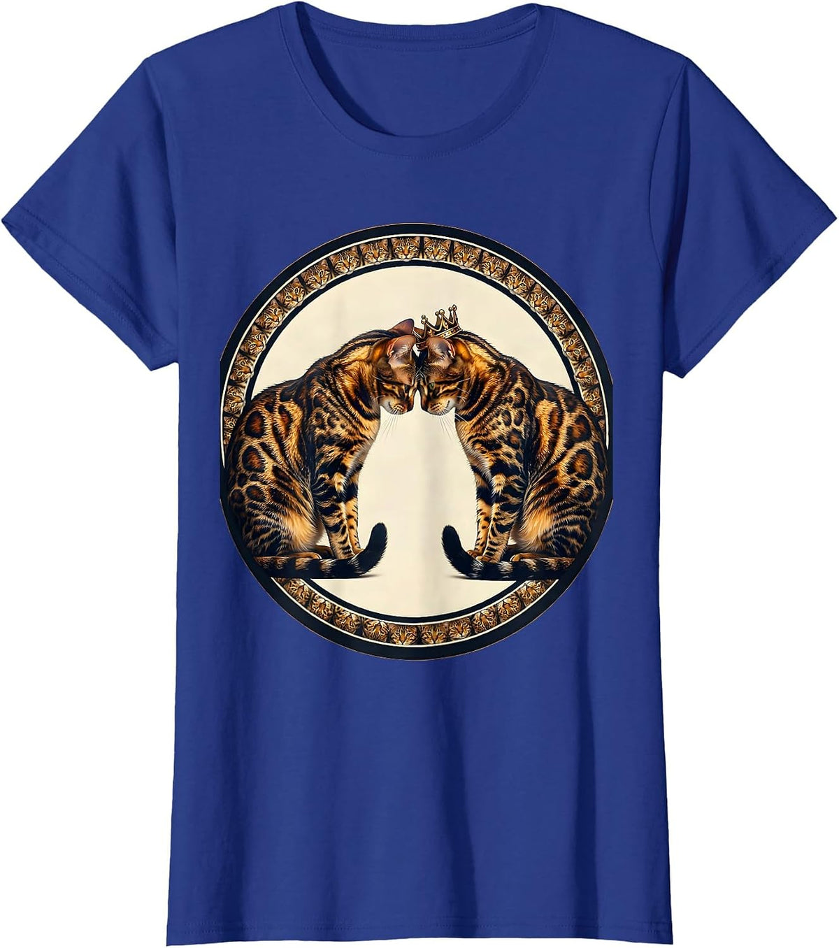 Women's Bengal Cat Lover Grooming Duo Illustration T-Shirt - Royal Blue