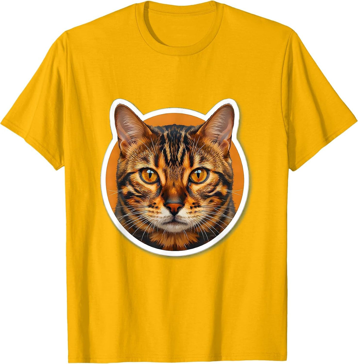 Men's Bengal Cat Close-Up Portrait with Piercing Eyes T-Shirt - Golden Yellow