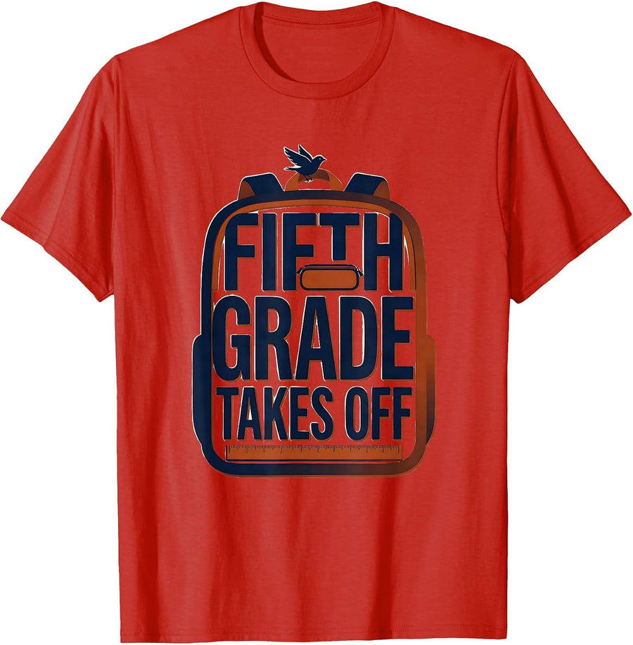 Men's Fifth Grade Takes Off Playful School Pride Teacher Back to T-Shirt - Red