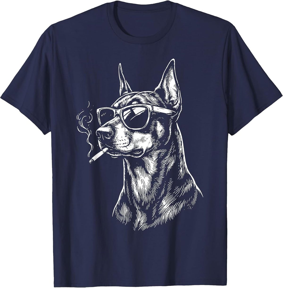 Doberman Smoking Cigarette T-Shirt - Navy Blue