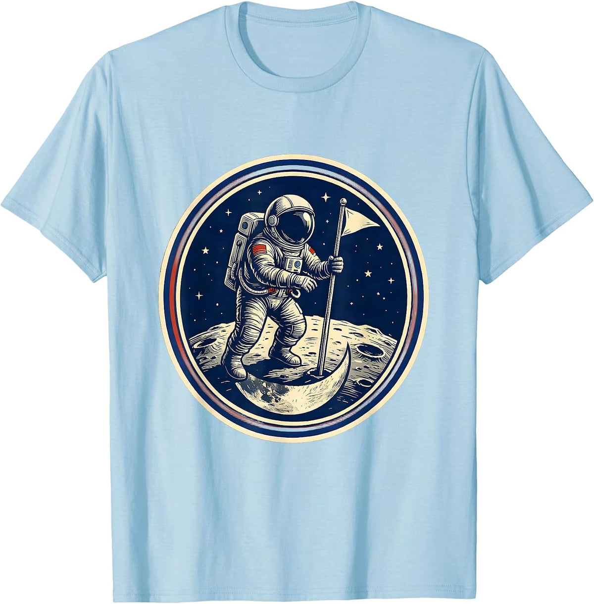 Men's Retro Astronaut Moon Landing Vintage Space Art T-Shirt - Baby Blue