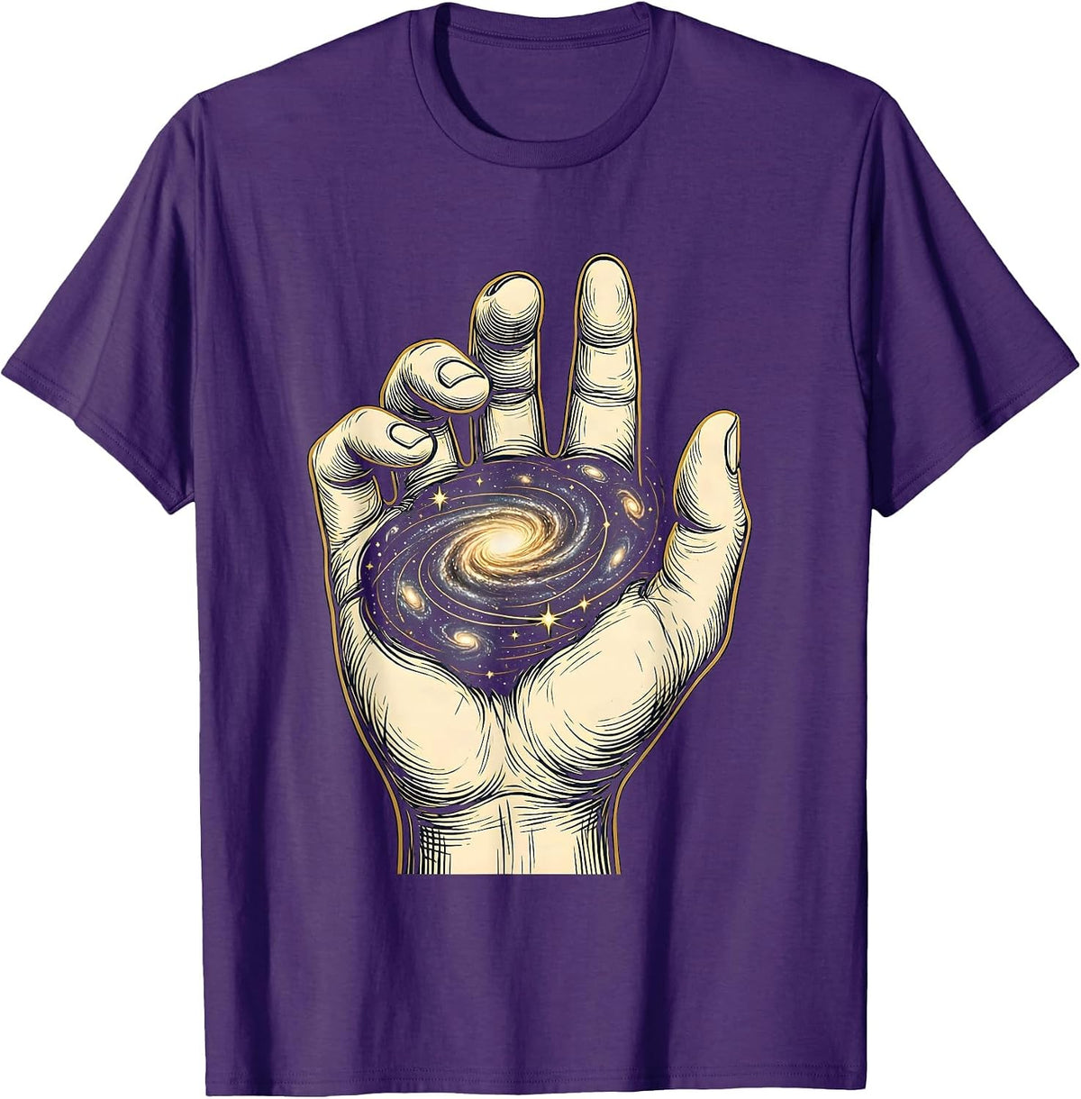 Men's Cosmos in Hand Universe Swirling Galaxy Design T-Shirt - Purple