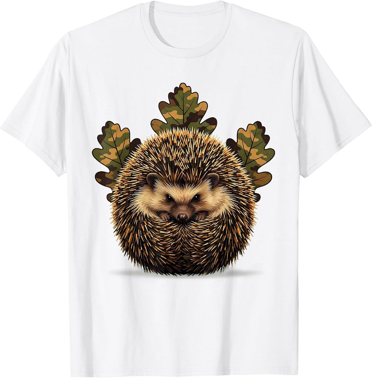 Men's Toddler Camo Hedgehog Curled in Leaves T-Shirt - White
