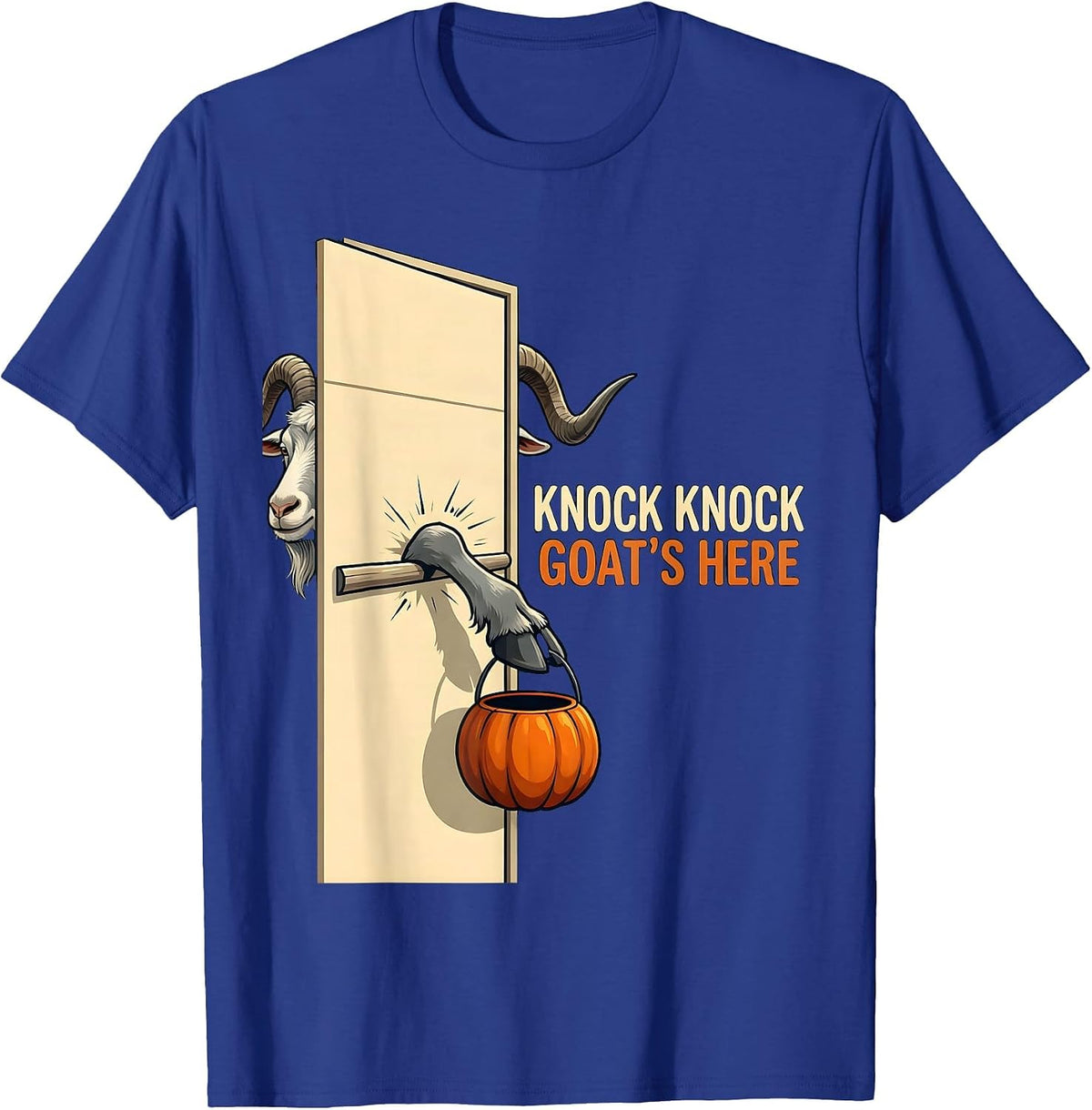 Knock Knock, Goat's Here Funny Halloween Goat Lover Spooky T-Shirt - Royal Blue