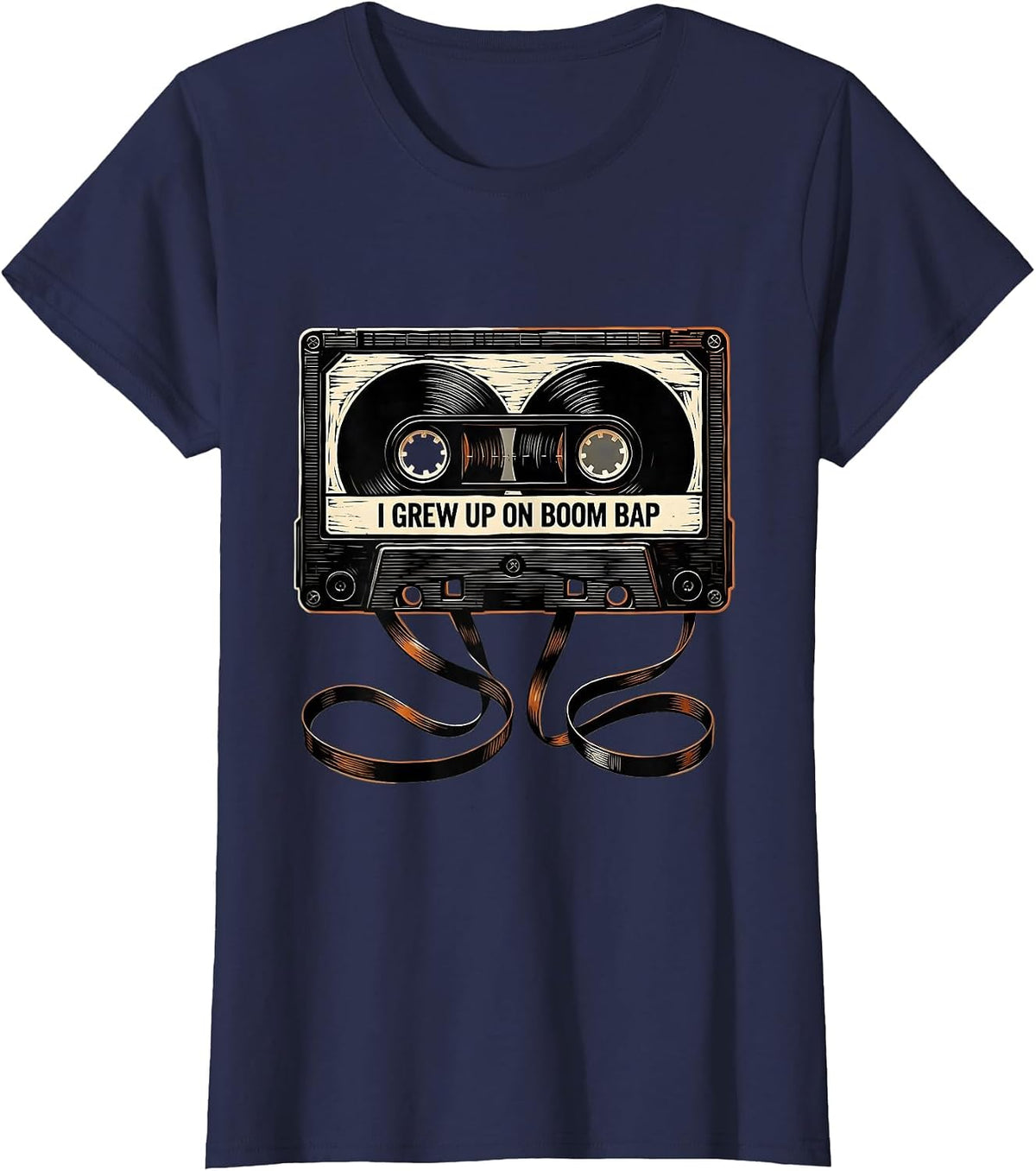 Women's I Grew Up On Boom Bap Vintage Hip Hop Lyric Retro Graphic T-Shirt - Navy Blue