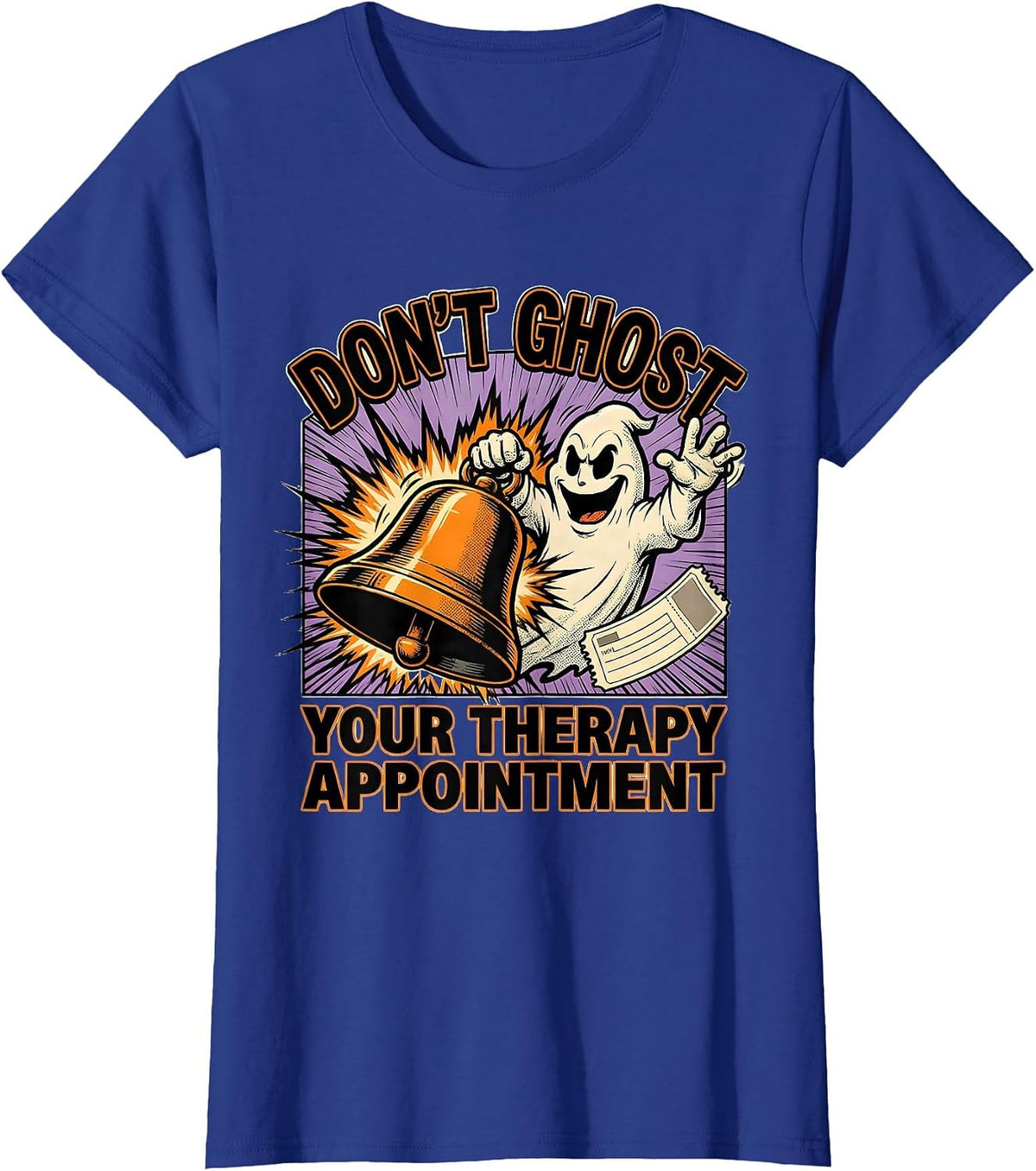 Women's Don't Ghost Your Therapy Appointment Comic Book Ghost T-Shirt - Royal Blue