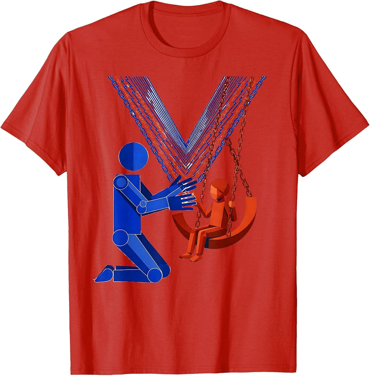 Men's Occupational Therapist Kneeling With Child on Swing T-Shirt - Red