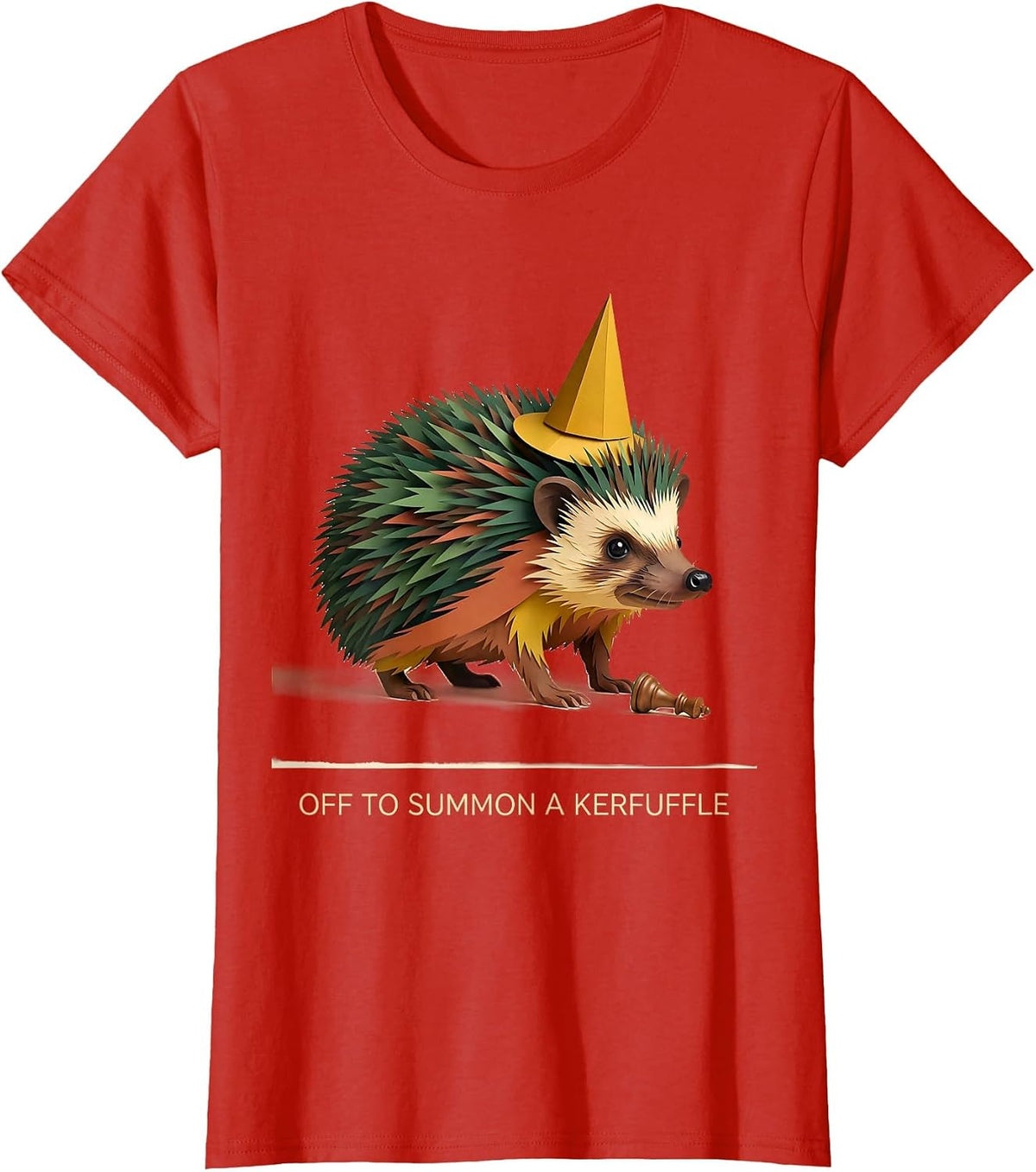 Off To Summon A Kerfuffle Paper-Cutout Hedgehog Meme Humor T-Shirt - Red