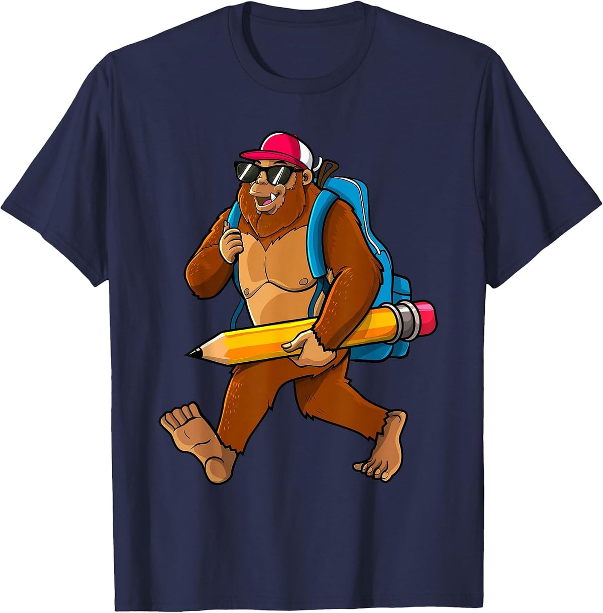 Funny Bigfoot Back to School Sasquatch Backpack Student Kids T-Shirt - Navy Blue