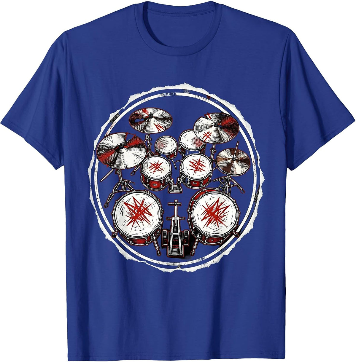 Rock Double Bass Drum Kit Aerial View Graphic T-Shirt - Royal Blue
