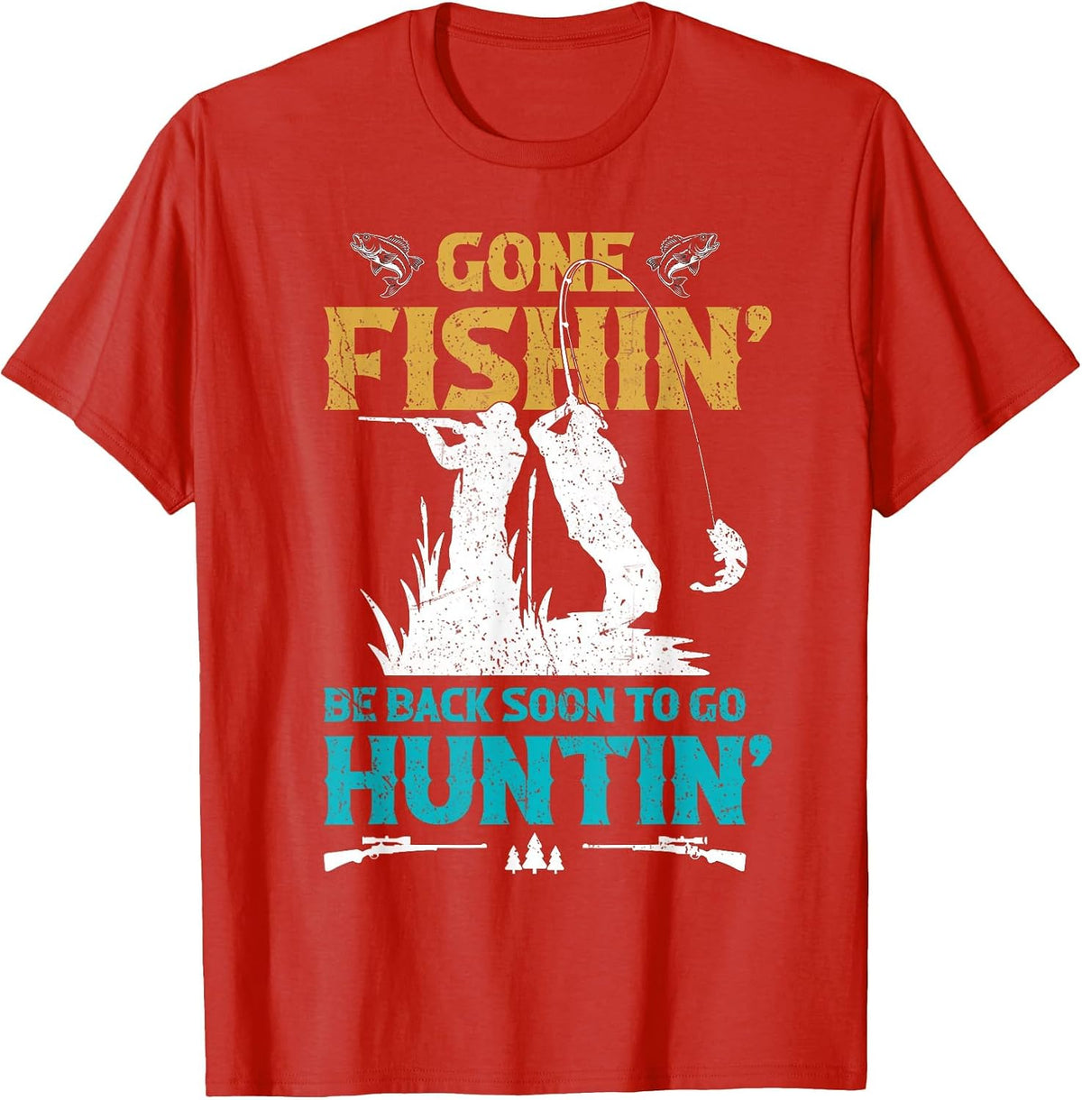 Funny Fishing Hunting for Catfishing Deer Hunting Men Boys T-Shirt - Red