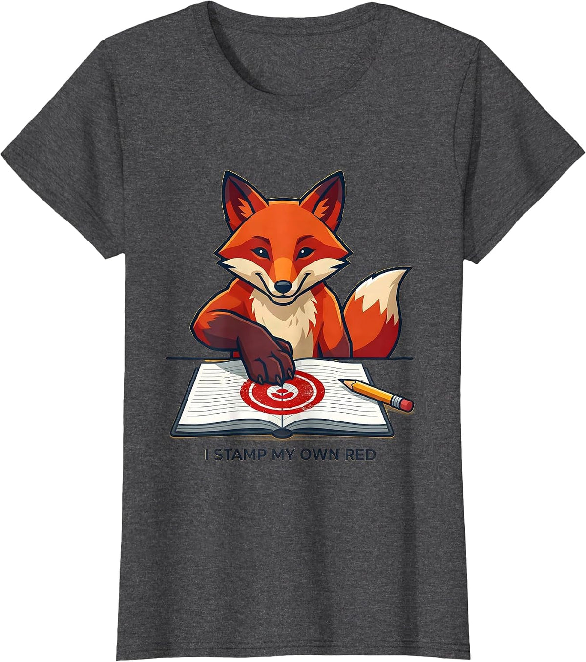 Women's I Stamp My Own Red Dyslexia Awareness Month Neurodiversity T-Shirt - Dark Heather Grey