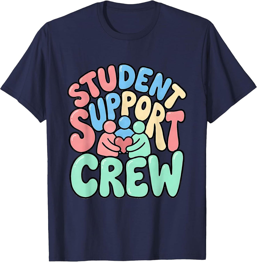 Student Support Crew Playful School Counselor Mental Health T-Shirt - Navy Blue